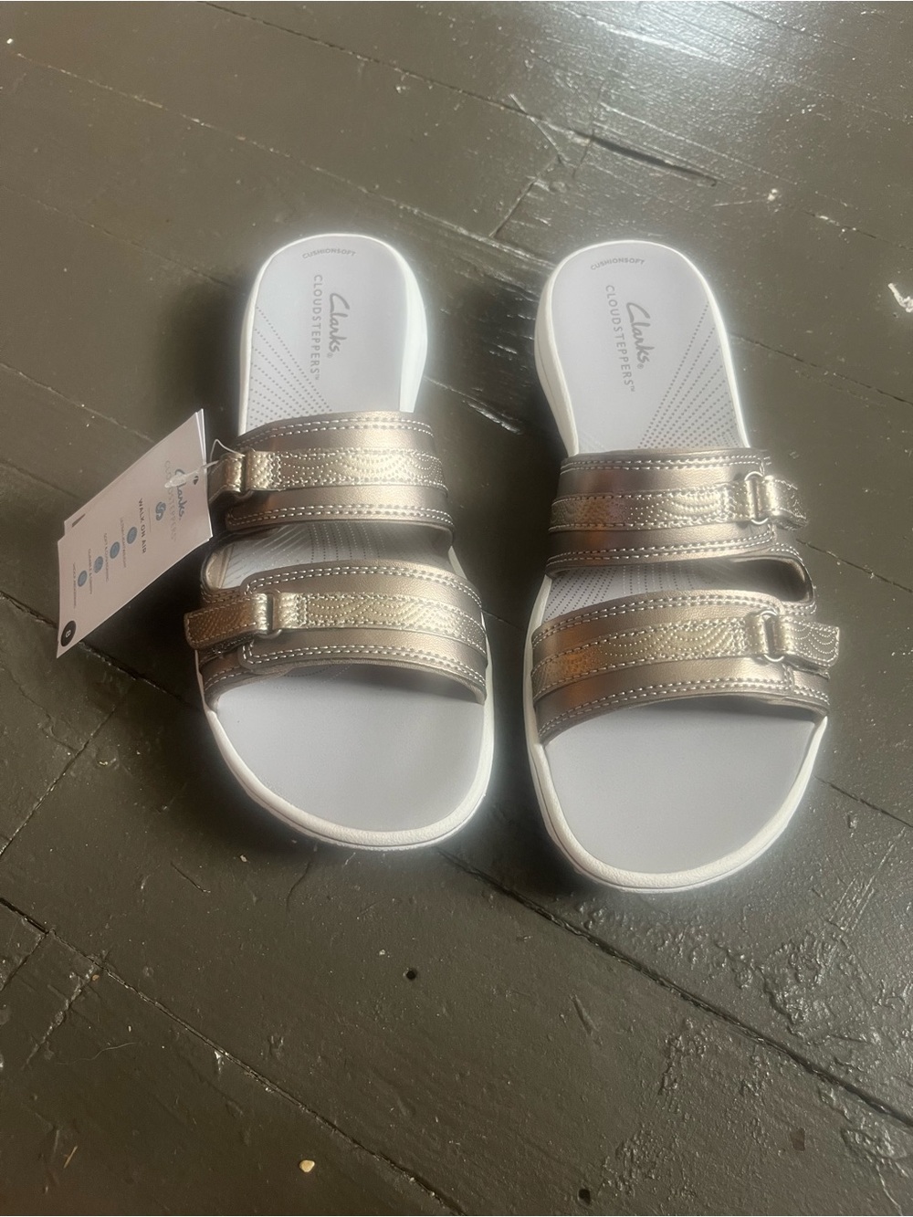 Clarks Cloudsteppers pewter Double-Strap Slide Sandals -